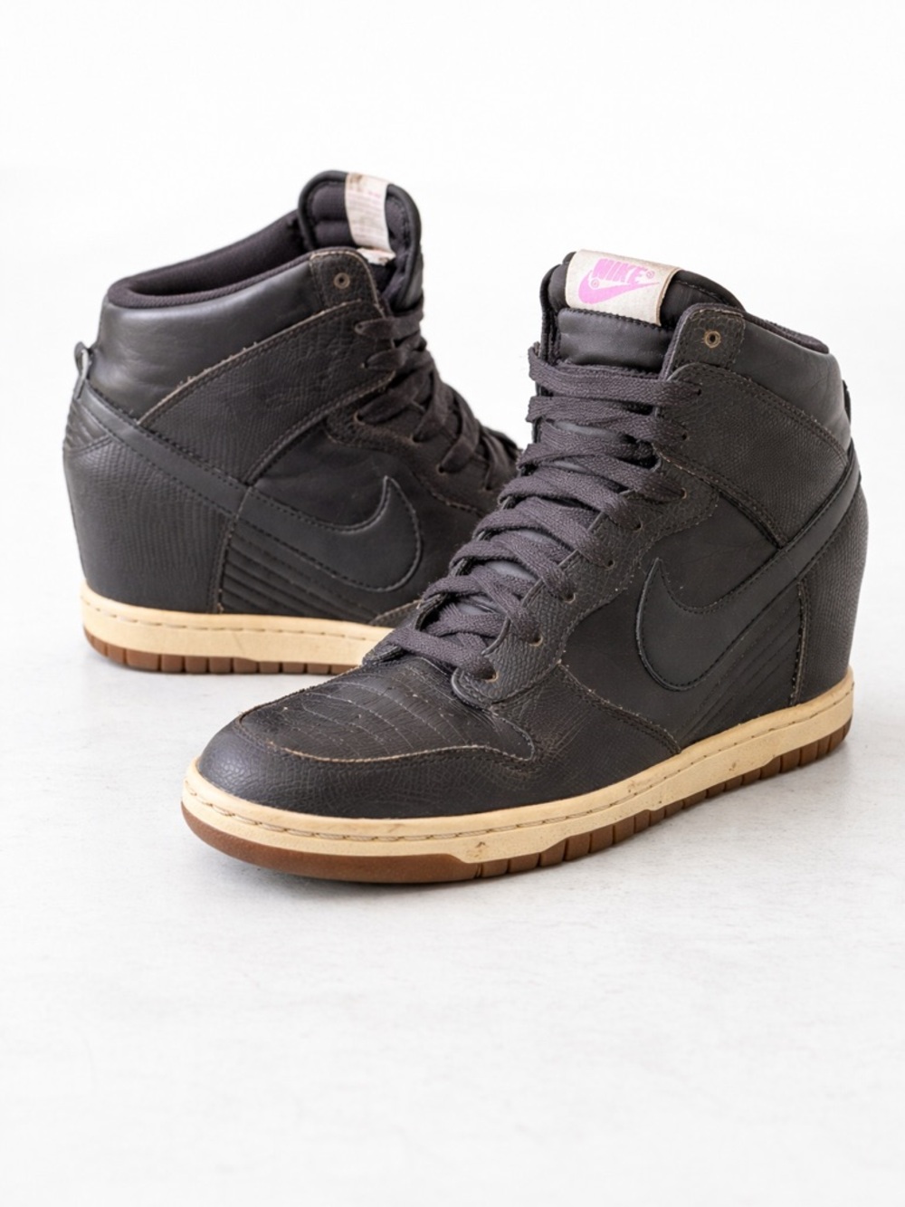 Nike Dunk Sky Hi Wedge Sneakers Brown Leather Womens [9.5]